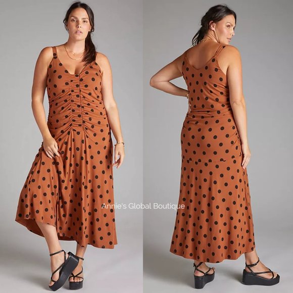 RARE NWT ANTHROPOLOGIE Maeve Ruched Polka Dot Midi Dress. Size L - Picture 13 of 16